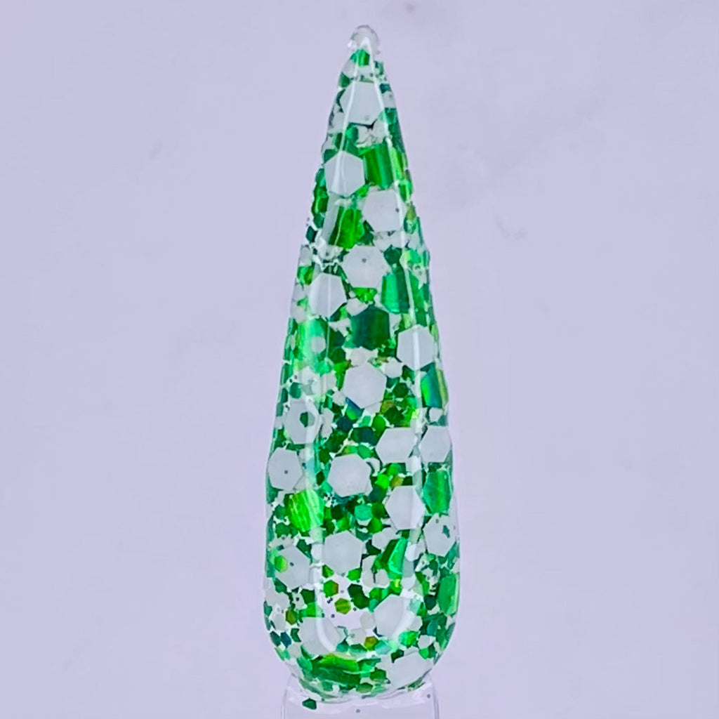Dip powder green and white glitter