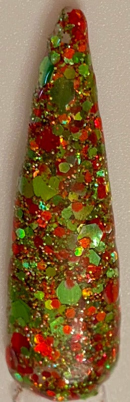 green and red chunky glitter dip powder